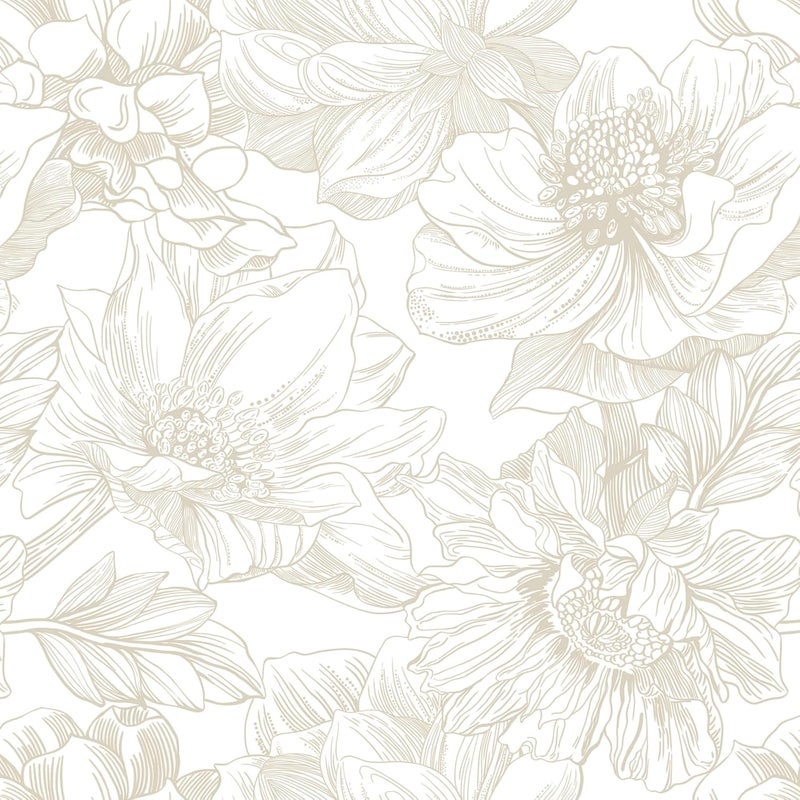 Ismoon Large Floral Peel and Stick Wallpaper Boho Beige Contact Paper 17.3inx6.5ft Neutral Wall Paper Removable Self Adhesive Wallpaper Bedroom Cabinet Bathroom Waterproof Mural Wall Decor Vinyl Roll - Image 1
